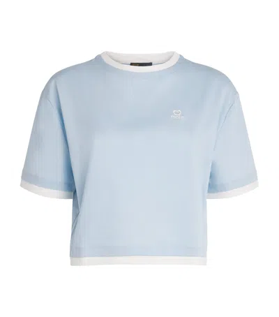 Maje Womens Blue Sky Logo-embroidered Layered-effect Cotton T-shirt In Blue