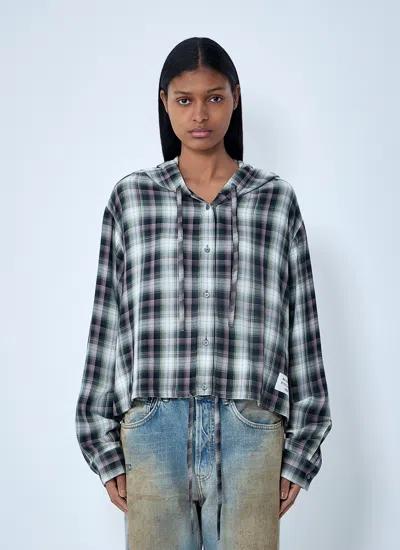 Acne Studios Hooded Nylon Silk Jacket Checked Pattern In Black