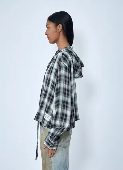 Acne Studios Hooded Nylon Silk Jacket Checked Pattern In Black