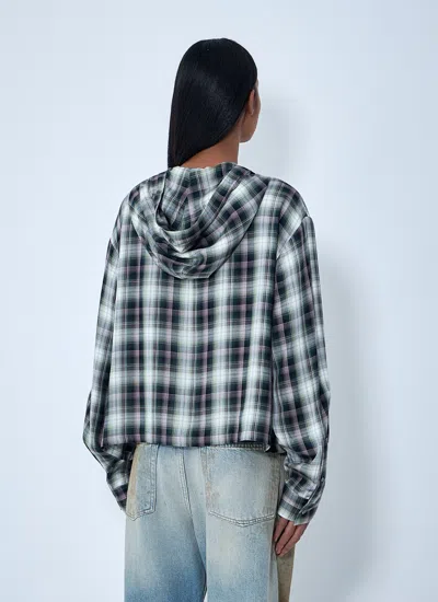 Acne Studios Hooded Nylon Silk Jacket Checked Pattern In Black