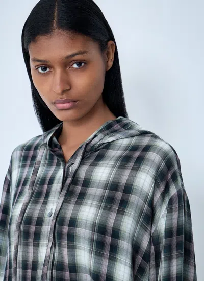 Acne Studios Hooded Nylon Silk Jacket Checked Pattern In Black