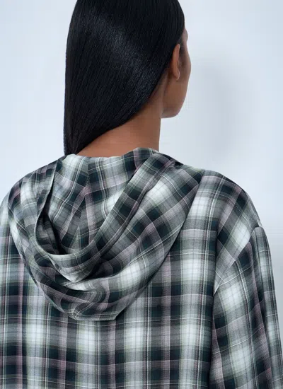 Acne Studios Hooded Nylon Silk Jacket Checked Pattern In Black