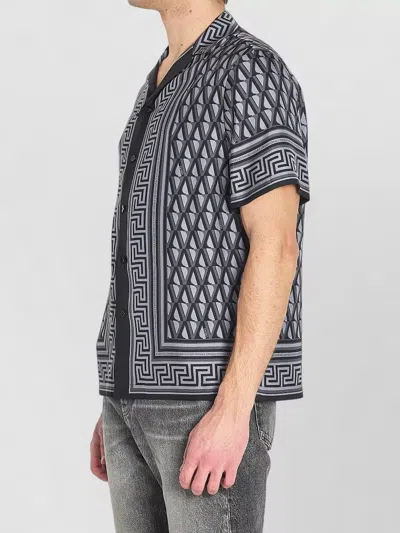 Versace Pattern-printed Short-sleeved Shirt In Gray