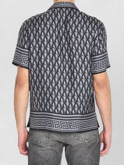 Versace Pattern-printed Short-sleeved Shirt In Gray
