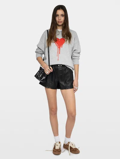 Zadig & Voltaire Womens Gris Chine Clai Oscar Heart-print Long-sleeve Cotton-jersey Sweatshirt In Gray