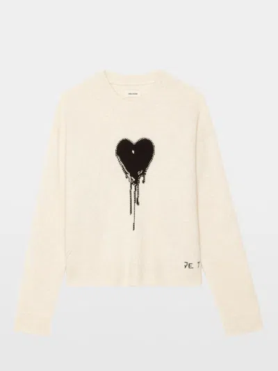 Zadig & Voltaire Womens Eggshell Markuz Heart-intarsia Cashmere Jumper In Neutral