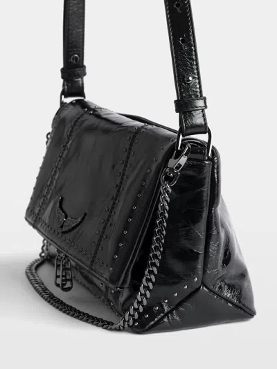 Zadig & Voltaire Black Leather Rock Ii Vintage Patent Studs Shoulder Bag