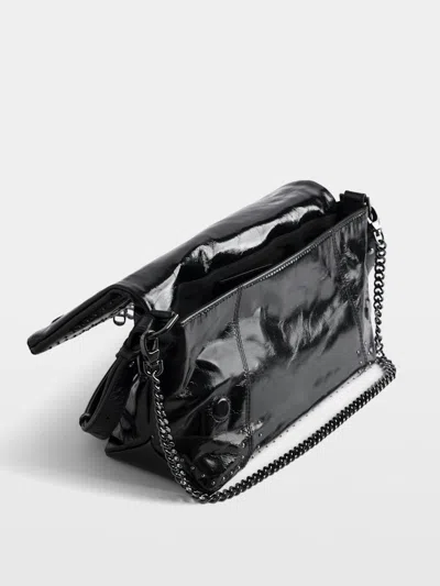 Zadig & Voltaire Black Leather Rock Ii Vintage Patent Studs Shoulder Bag