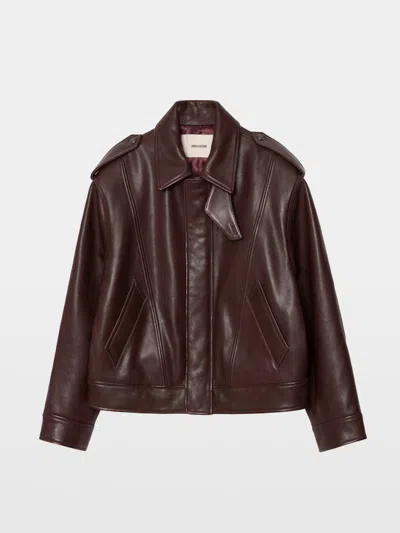 Zadig & Voltaire Womens Burgundy Kimo Leather Jacket In Brown