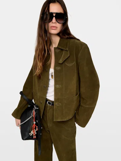 Zadig & Voltaire Womens Treillis Lessa Suede Leather Jacket In Multi