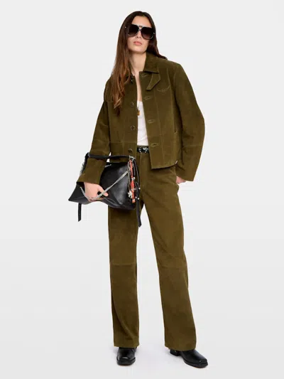Zadig & Voltaire Womens Treillis Lessa Suede Leather Jacket In Multi