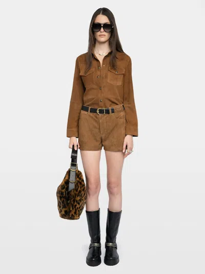Zadig & Voltaire Womens Daim Thelma Patch-pocket Suede Shirt Xs In Brown