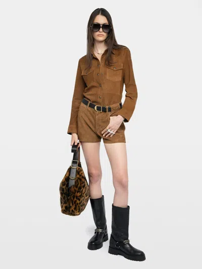 Zadig & Voltaire Womens Daim Thelma Patch-pocket Suede Shirt Xs In Brown