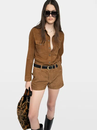Zadig & Voltaire Womens Daim Thelma Patch-pocket Suede Shirt Xs In Brown