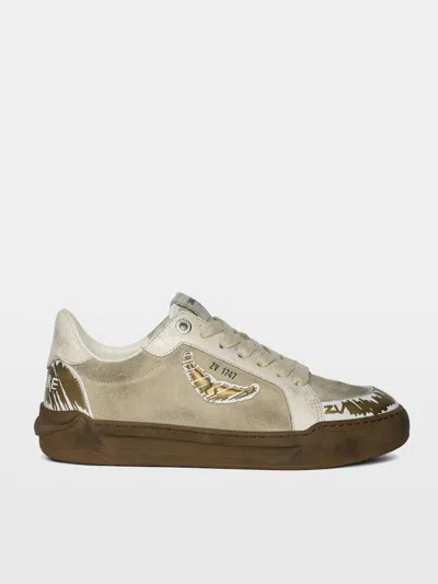 Zadig & Voltaire Basses Fly Wings Cracked Sneakers In Brown