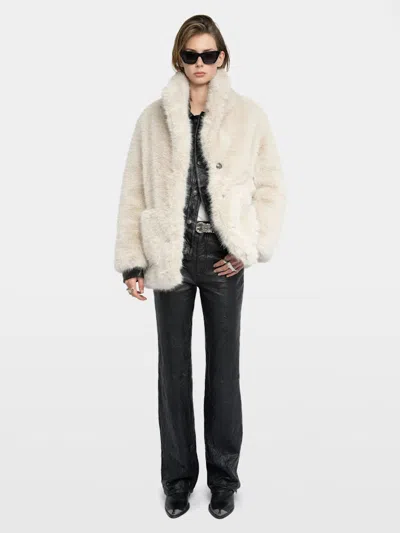 Zadig & Voltaire Womens Ecru Fleur Classic-collar Faux-fur Coat In Neutral