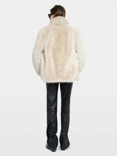Zadig & Voltaire Womens Ecru Fleur Classic-collar Faux-fur Coat In Neutral