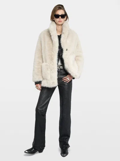 Zadig & Voltaire Womens Ecru Fleur Classic-collar Faux-fur Coat In Neutral