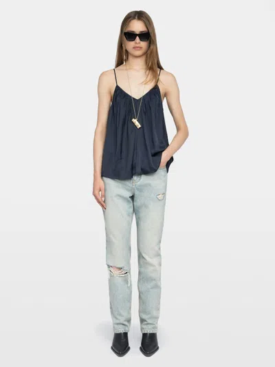 Zadig & Voltaire Womens Encre Cym V-neck Satin Cami Top Xs In Black