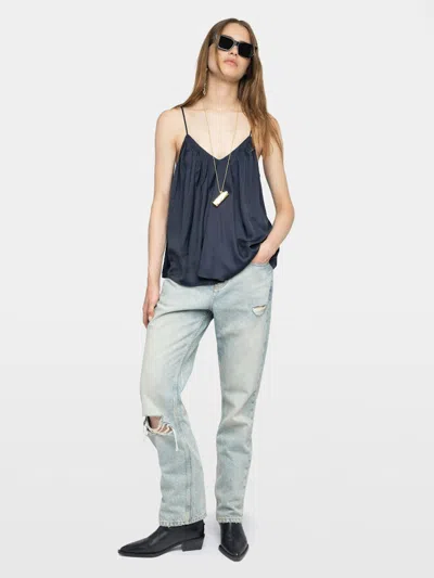 Zadig & Voltaire Womens Encre Cym V-neck Satin Cami Top Xs In Black