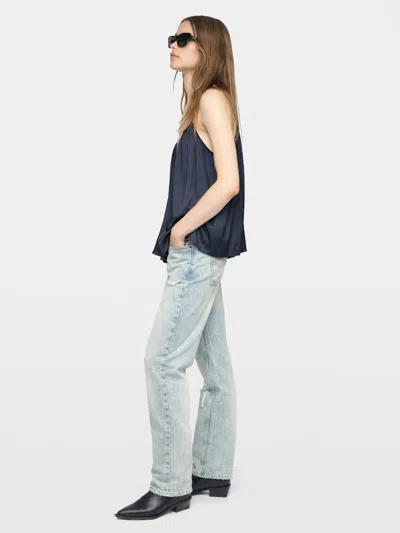 Zadig & Voltaire Womens Encre Cym V-neck Satin Cami Top Xs In Black