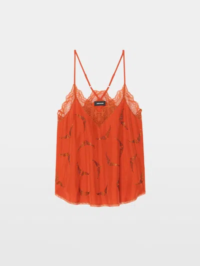 Zadig & Voltaire Womens Spice Christy Rhinestones-embellished Silk Camisole Xs In Orange