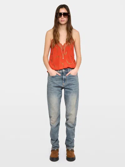 Zadig & Voltaire Womens Spice Christy Rhinestones-embellished Silk Camisole Xs In Orange