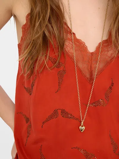 Zadig & Voltaire Womens Spice Christy Rhinestones-embellished Silk Camisole Xs In Orange