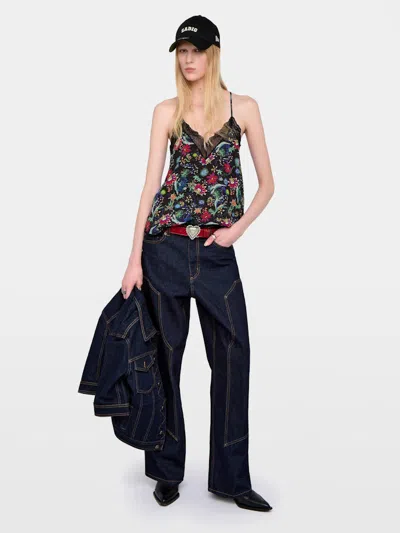 Zadig & Voltaire Womens Encre Christy Floral-print Woven Camisole In Black