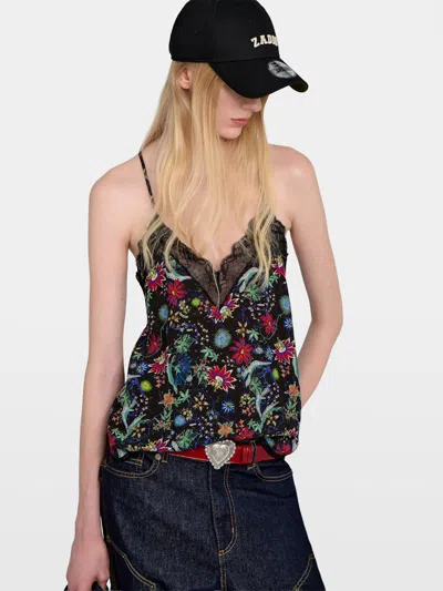 Zadig & Voltaire Womens Encre Christy Floral-print Woven Camisole In Black