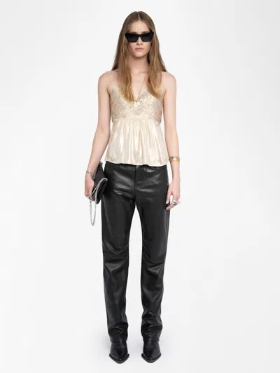 Zadig & Voltaire Womens Gold Cippie Pleated Satin Cami Top In Neutral