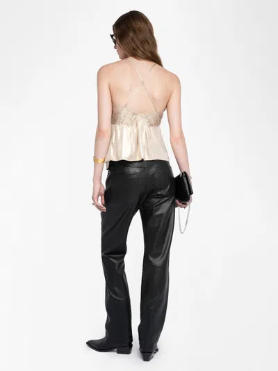 Zadig & Voltaire Womens Gold Cippie Pleated Satin Cami Top In Neutral