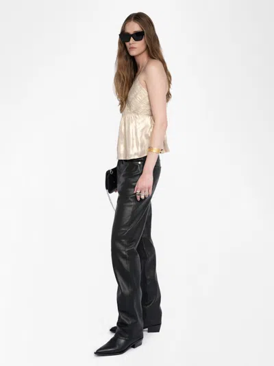 Zadig & Voltaire Womens Gold Cippie Pleated Satin Cami Top In Neutral