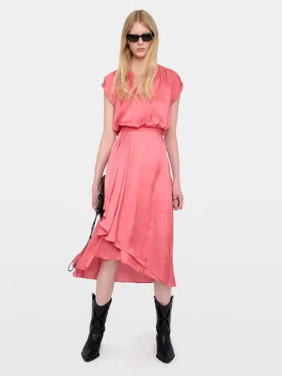Zadig & Voltaire Womens Tea Rose Randall V-neck Raglan-sleeve Satin Midi Dress Xs In Pink