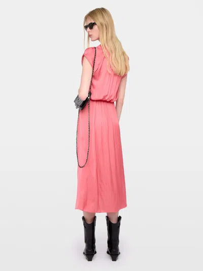 Zadig & Voltaire Womens Tea Rose Randall V-neck Raglan-sleeve Satin Midi Dress Xs In Pink