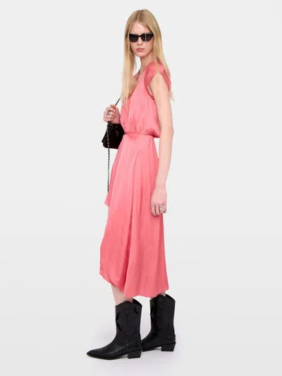Zadig & Voltaire Womens Tea Rose Randall V-neck Raglan-sleeve Satin Midi Dress Xs In Pink