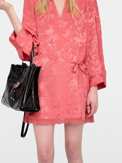 Zadig & Voltaire Ramasco Horse Pattern Jacquard Silk Minidress In Pink