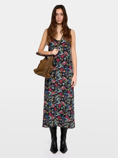 Zadig & Voltaire Womens Encre Renzo Floral-print Woven Midi Dress In Black