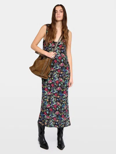 Zadig & Voltaire Womens Encre Renzo Floral-print Woven Midi Dress In Black