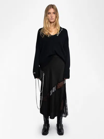 Zadig & Voltaire Jaylal Lace Trim Silk Maxi Skirt In Black