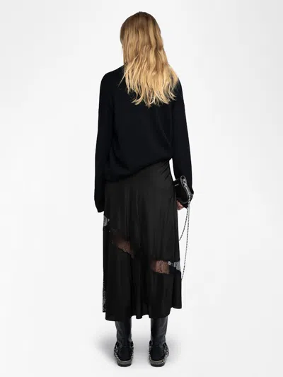 Zadig & Voltaire Jaylal Lace Trim Silk Maxi Skirt In Black