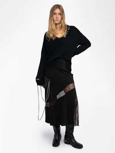 Zadig & Voltaire Jaylal Lace Trim Silk Maxi Skirt In Black