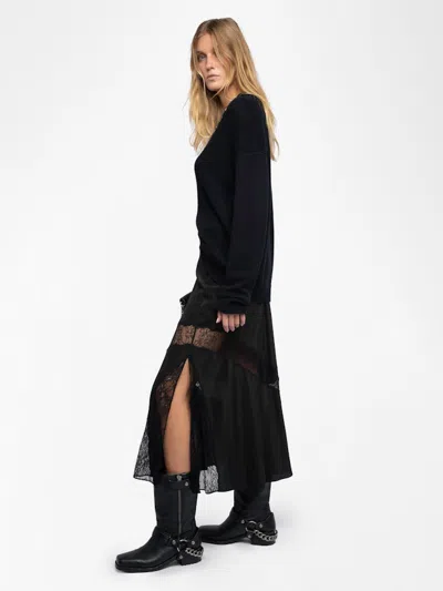Zadig & Voltaire Jaylal Lace Trim Silk Maxi Skirt In Black