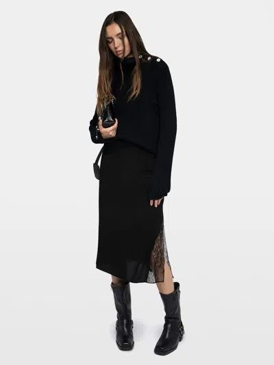 Zadig & Voltaire Jaylal Lace Trim Silk Maxi Skirt In Black