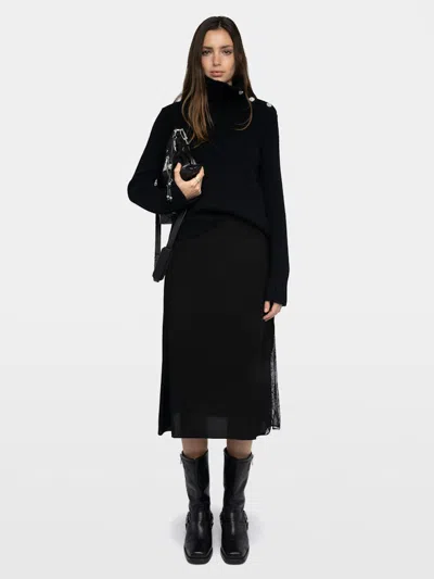 Zadig & Voltaire Jaylal Lace Trim Silk Maxi Skirt In Black