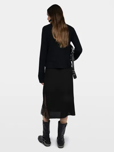 Zadig & Voltaire Jaylal Lace Trim Silk Maxi Skirt In Black