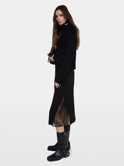 Zadig & Voltaire Jaylal Lace Trim Silk Maxi Skirt In Black