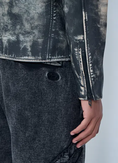 Diesel Distressed-effect Leather Jacket In Gray