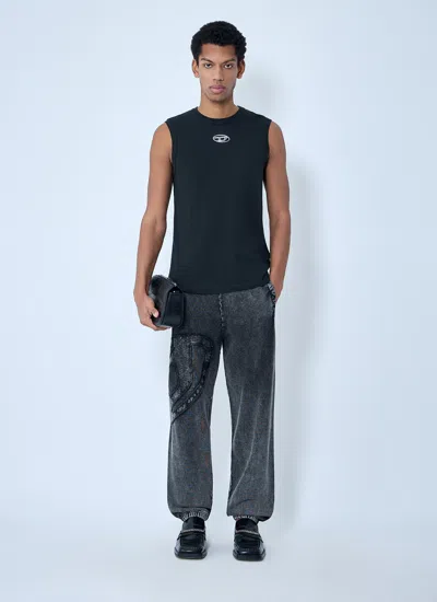 Diesel T-bisco-iod Black Sleeveless Top With Logo Detail On The Front In Cotton Man In Metallic