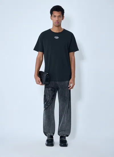Diesel Mens 900 T-norm-iod Logo-embroidered Cotton-jersey T-shirt In Black